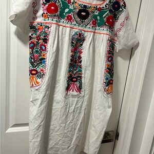 Colorful Mexican vintage Embroidered White Dress